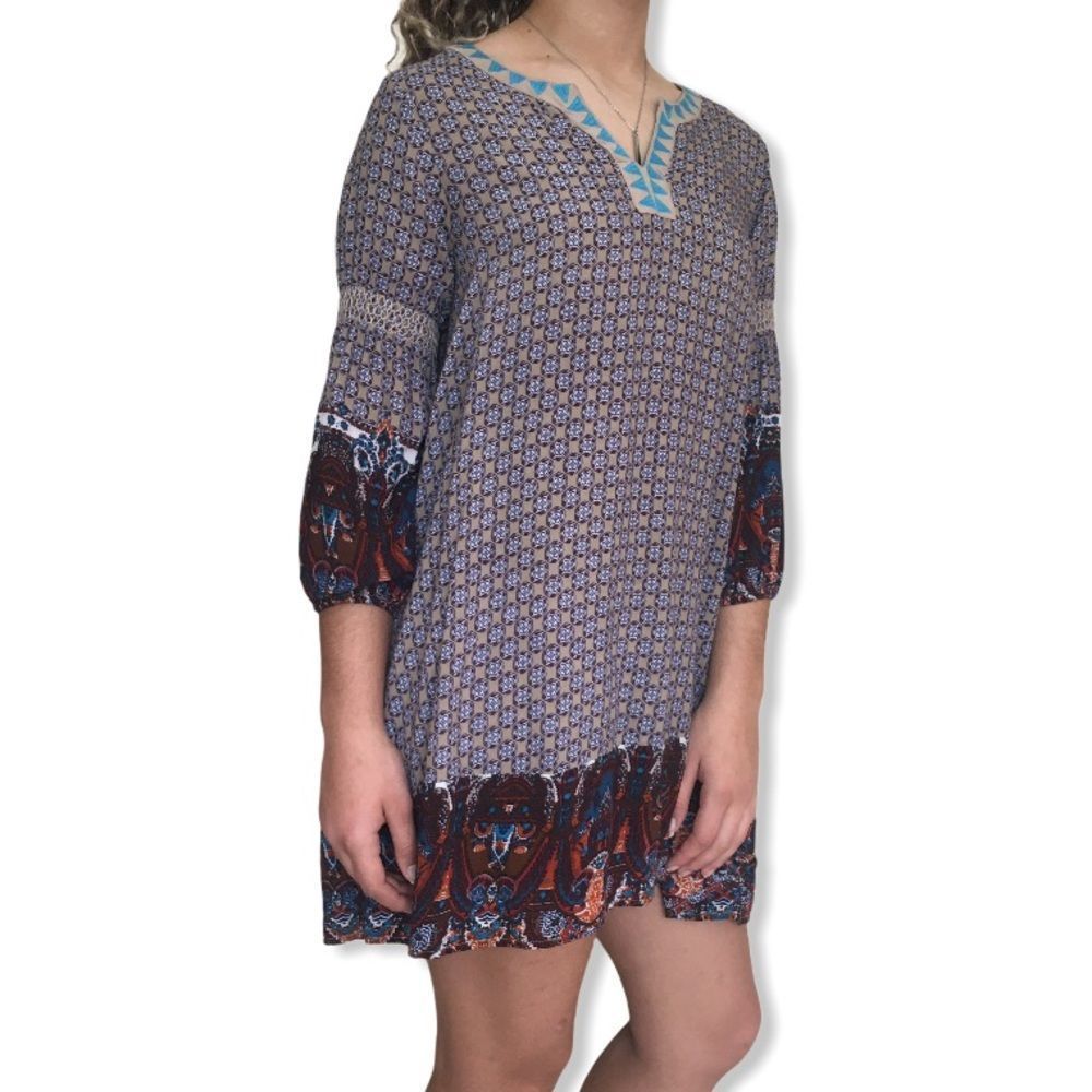 ALTAR’D STATE NOTCH-NECK BISHOP SLEEVE DRESS SMALL